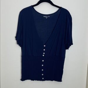 Rebellious One Deep Blue Button-Down Blouse